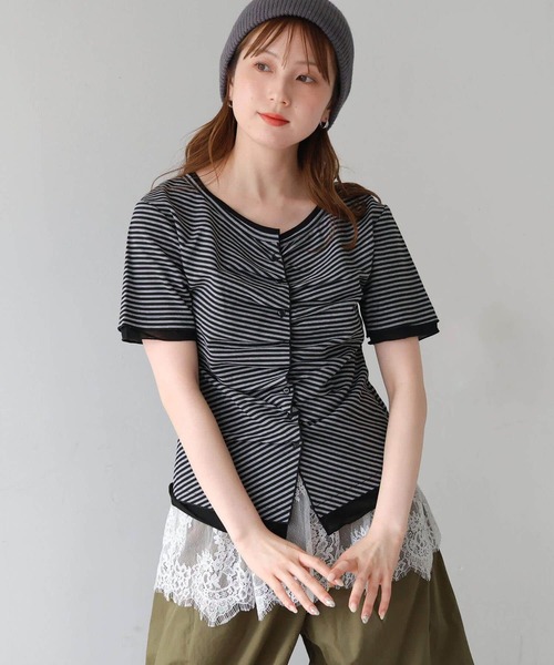 tiptop（ティップトップ）の「配色前ギャザーT（Tシャツ/カットソー・レディース・ホワイト系その他/ブラック/グレー系その他/ブラウン・FREE）」の8枚目の写真