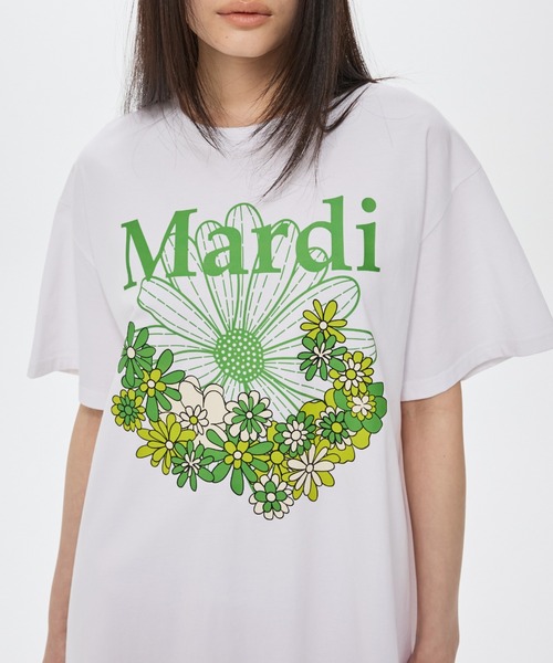 Mardi Mercredi（マルディメクルディ）の「UNISEX TSHIRT FLOWERMARDI JARDIN VVD / ユニセックス Tシャツ フラワーマルディ ジャルダン VVD（Tシャツ/カットソー・レディース・ホワイト×ブルー/ホワイト×グリーン・FREE）」の4枚目の写真