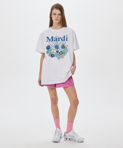 Mardi Mercredi（マルディメクルディ）の「UNISEX TSHIRT FLOWERMARDI JARDIN VVD / ユニセックス Tシャツ フラワーマルディ ジャルダン VVD（Tシャツ/カットソー・レディース・ホワイト×ブルー/ホワイト×グリーン・FREE）」の9枚目の写真