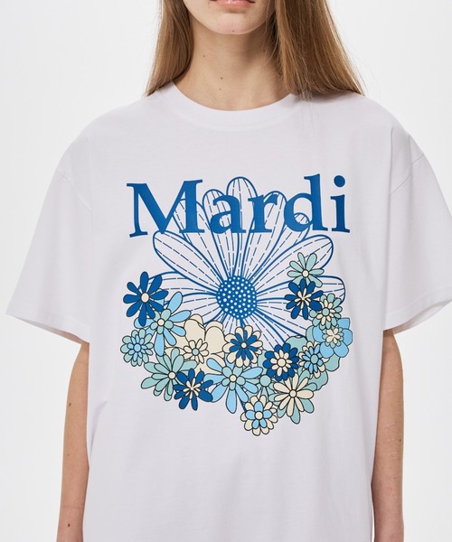 Mardi Mercredi（マルディメクルディ）の「UNISEX TSHIRT FLOWERMARDI JARDIN VVD / ユニセックス Tシャツ フラワーマルディ ジャルダン VVD（Tシャツ/カットソー・レディース・ホワイト×ブルー/ホワイト×グリーン・FREE）」の8枚目の写真