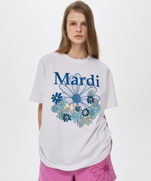 Mardi Mercredi（マルディメクルディ）の「UNISEX TSHIRT FLOWERMARDI JARDIN VVD / ユニセックス Tシャツ フラワーマルディ ジャルダン VVD（Tシャツ/カットソー・レディース・ホワイト×ブルー/ホワイト×グリーン・FREE）」の7枚目の写真