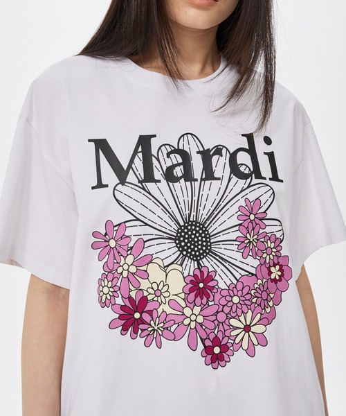 Mardi Mercredi（マルディメクルディ）の「UNISEX TSHIRT FLOWERMARDI JARDIN VVD / ユニセックス Tシャツ フラワーマルディ ジャルダン VVD（Tシャツ/カットソー・レディース・ホワイト×ブルー/ホワイト×グリーン・FREE）」の12枚目の写真