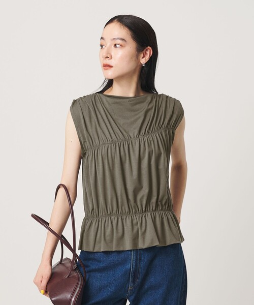 BEAUTY&YOUTH UNITED ARROWS(ビューティーアンドユースユナイテッドアローズ)の「【WEB限定 Wardrobe DAILY MINIMAL】シャーリング ノースリーブトップス(Tシャツ/カットソー・レディース・イエロー/ダークグレー/ホワイト・FREE)」の4枚目の写真