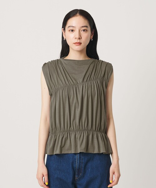 BEAUTY&YOUTH UNITED ARROWS(ビューティーアンドユースユナイテッドアローズ)の「【WEB限定 Wardrobe DAILY MINIMAL】シャーリング ノースリーブトップス(Tシャツ/カットソー・レディース・イエロー/ダークグレー/ホワイト・FREE)」の13枚目の写真
