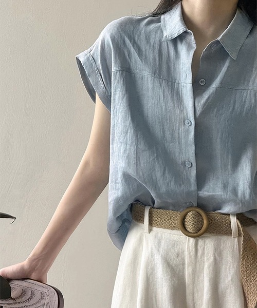 BLANC FICELLE(ブランフィセル)の「薄手 ヨーク切替フレンチスリーブシャツ(シャツ/ブラウス・レディース・ブルー/White・M/S/L)」の13枚目の写真