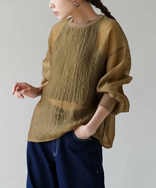 zootie（ズーティー）の「シアー×リブ ロングスリーブプルオーバー（Tシャツ/カットソー・レディース・キャメル/ミント/グレイッシュベージュ/ブラック・フリー）」の4枚目の写真