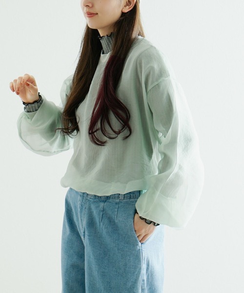 zootie（ズーティー）の「シアー×リブ ロングスリーブプルオーバー（Tシャツ/カットソー・レディース・キャメル/ミント/グレイッシュベージュ/ブラック・フリー）」の3枚目の写真