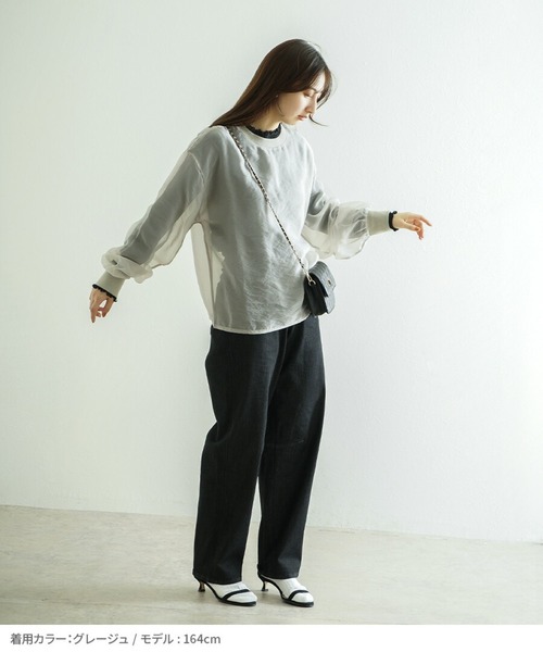 zootie（ズーティー）の「シアー×リブ ロングスリーブプルオーバー（Tシャツ/カットソー・レディース・キャメル/ミント/グレイッシュベージュ/ブラック・フリー）」の20枚目の写真