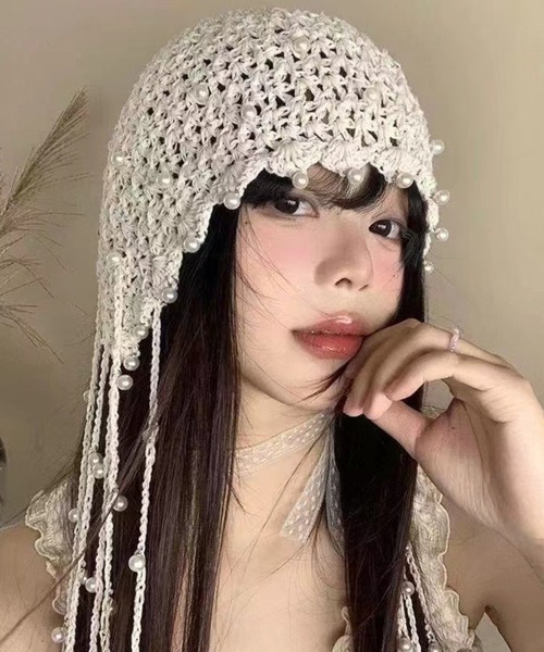 UP START（アップスタート）の「【Bls】【ZA】【Bling Leads】ﾊﾟｰﾙ ｸﾛｼｪﾎﾞﾝﾈｯﾄ(BL)（ニットキャップ/ビーニー・レディース・ベージュ/ブラック・FREE）」の3枚目の写真