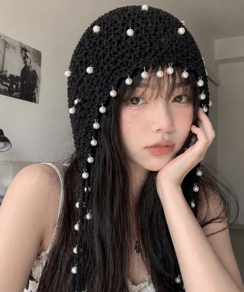 UP START（アップスタート）の「【Bls】【ZA】【Bling Leads】ﾊﾟｰﾙ ｸﾛｼｪﾎﾞﾝﾈｯﾄ(BL)（ニットキャップ/ビーニー・レディース・ベージュ/ブラック・FREE）」の7枚目の写真