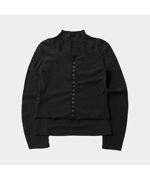 PLACE STUDIO(プレイススタジオ)の「エッセンシャルハイネックロングスリーブリスリムベーシックカーディガンセット_2COLOR(その他トップス・レディース・ブラック/チャコール・FREE)」の2枚目の写真