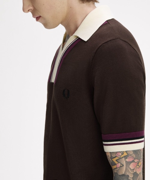 フレッドペリー　ニットポロシャツ Tipped Open Neck Knitted Shirt／オープンカラーニットポロシャツ