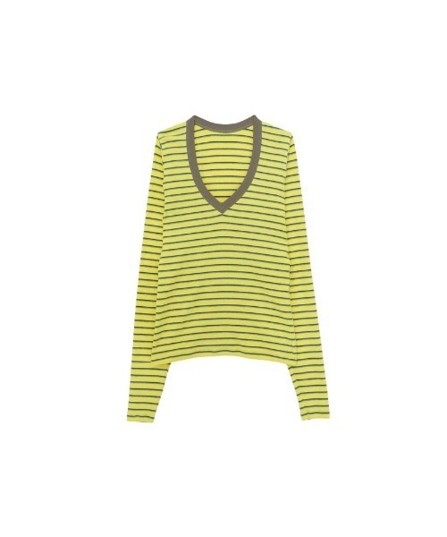 &enece(アンドエネス)の「Vネック ボーダー ロングスリーブカットソー(Tシャツ/カットソー・レディース・ブルー/イエロー/グレー・FREE)」の17枚目の写真
