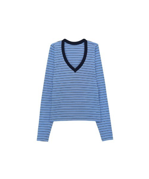 &enece(アンドエネス)の「Vネック ボーダー ロングスリーブカットソー(Tシャツ/カットソー・レディース・ブルー/イエロー/グレー・FREE)」の18枚目の写真