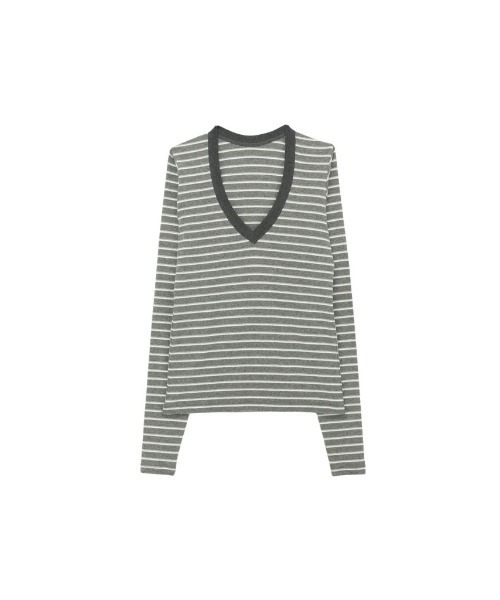 &enece(アンドエネス)の「Vネック ボーダー ロングスリーブカットソー(Tシャツ/カットソー・レディース・ブルー/イエロー/グレー・FREE)」の16枚目の写真
