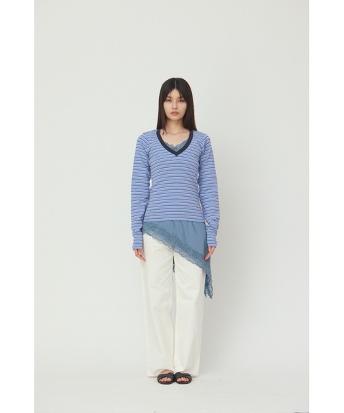 &enece(アンドエネス)の「Vネック ボーダー ロングスリーブカットソー(Tシャツ/カットソー・レディース・ブルー/イエロー/グレー・FREE)」の8枚目の写真