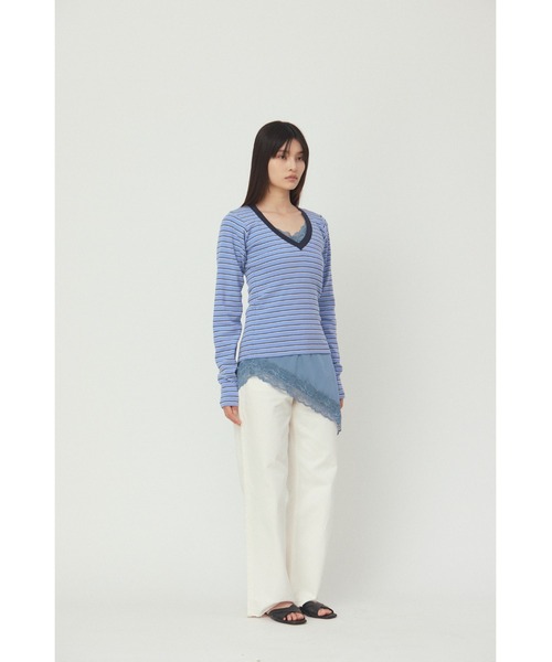 &enece(アンドエネス)の「Vネック ボーダー ロングスリーブカットソー(Tシャツ/カットソー・レディース・ブルー/イエロー/グレー・FREE)」の10枚目の写真