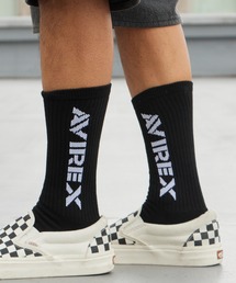 AVIREX/アビレックス AX Standard Logo Jacquard 3P Socks スタンダード ロゴ ジャガード 3足組 ソックス 靴下 クルー丈 3足セット ブランドロゴ サイドプリント 定番 ベーシック ストリート メンズ 2026年 夏 夏服