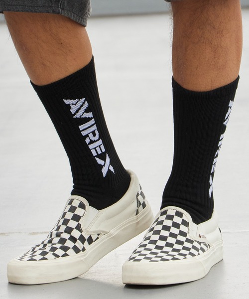 AVIREX(アヴィレックス)の「AVIREX/アビレックス AX Standard Logo Jacquard 3P Socks スタンダード ロゴ ジャガード 3足組 ソックス 靴下 クルー丈 3足セット ブランドロゴ サイドプリント 定番 ベーシック ストリート メンズ 2026年 夏 夏服(ソックス/靴下・メンズ・マルチ・25-27)」の11枚目の写真