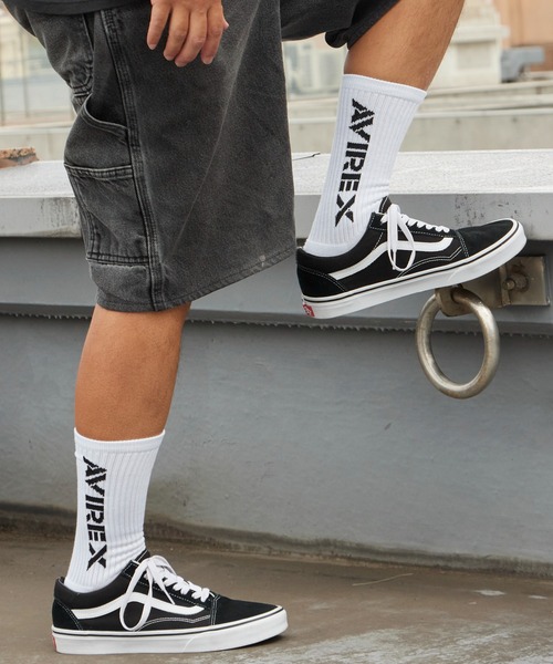AVIREX(アヴィレックス)の「AVIREX/アビレックス AX Standard Logo Jacquard 3P Socks スタンダード ロゴ ジャガード 3足組 ソックス 靴下 クルー丈 3足セット ブランドロゴ サイドプリント 定番 ベーシック ストリート メンズ 2026年 夏 夏服(ソックス/靴下・メンズ・マルチ・25-27)」の8枚目の写真