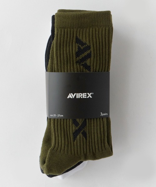 AVIREX(アヴィレックス)の「AVIREX/アビレックス AX Standard Logo Jacquard 3P Socks スタンダード ロゴ ジャガード 3足組 ソックス 靴下 クルー丈 3足セット ブランドロゴ サイドプリント 定番 ベーシック ストリート メンズ 2026年 夏 夏服(ソックス/靴下・メンズ・マルチ・25-27)」の2枚目の写真