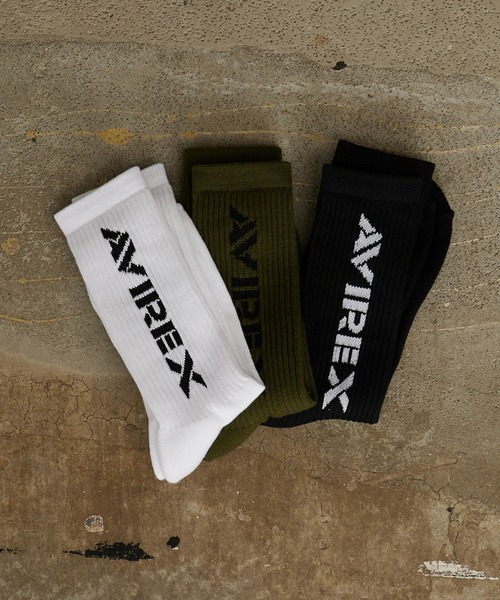 AVIREX(アヴィレックス)の「AVIREX/アビレックス AX Standard Logo Jacquard 3P Socks スタンダード ロゴ ジャガード 3足組 ソックス 靴下 クルー丈 3足セット ブランドロゴ サイドプリント 定番 ベーシック ストリート メンズ 2026年 夏 夏服(ソックス/靴下・メンズ・マルチ・25-27)」の4枚目の写真