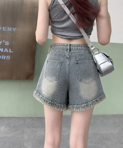 Miniministore(ミニミニストア)の「裾フリンジダメージデニムショートパンツ夏(デニムパンツ・レディース・サックスブルー・M/XL/S/L)」の13枚目の写真