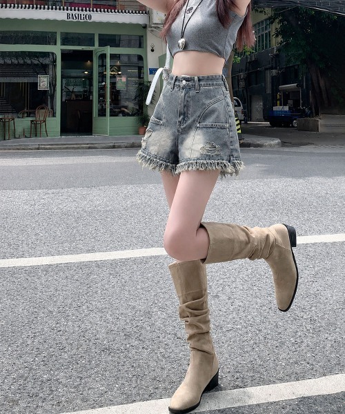 Miniministore(ミニミニストア)の「裾フリンジダメージデニムショートパンツ夏(デニムパンツ・レディース・サックスブルー・M/XL/S/L)」の16枚目の写真