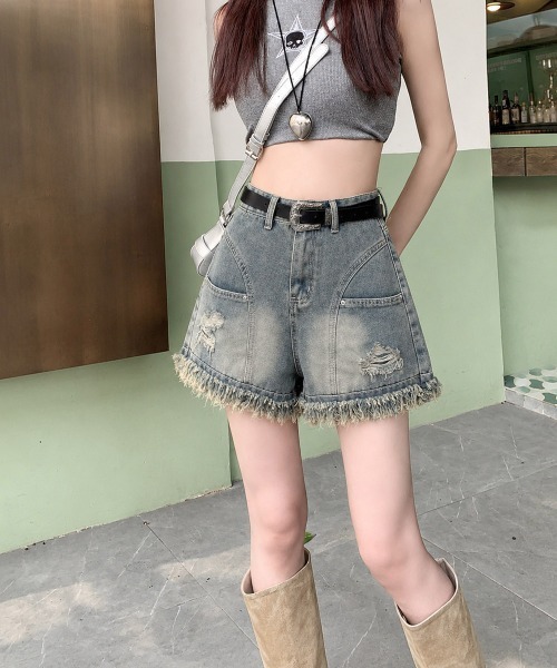 Miniministore(ミニミニストア)の「裾フリンジダメージデニムショートパンツ夏(デニムパンツ・レディース・サックスブルー・M/XL/S/L)」の20枚目の写真