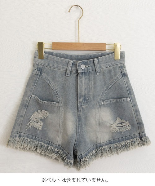 Miniministore(ミニミニストア)の「裾フリンジダメージデニムショートパンツ夏(デニムパンツ・レディース・サックスブルー・M/XL/S/L)」の6枚目の写真