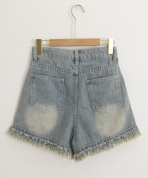 Miniministore(ミニミニストア)の「裾フリンジダメージデニムショートパンツ夏(デニムパンツ・レディース・サックスブルー・M/XL/S/L)」の7枚目の写真