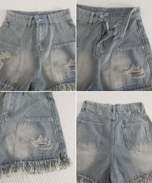 Miniministore(ミニミニストア)の「裾フリンジダメージデニムショートパンツ夏(デニムパンツ・レディース・サックスブルー・M/XL/S/L)」の8枚目の写真