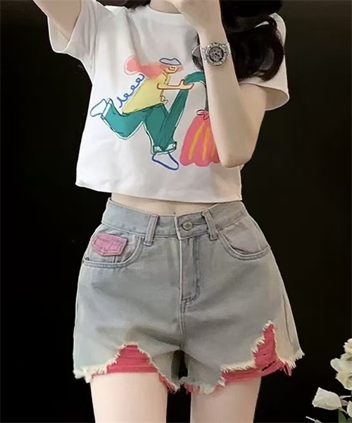 Dream garden(ドリームガーデン)の「カットオフ ダメージデニムショートパンツ(デニムパンツ・レディース・ブルー・XL/5XL/3XL/2XL/L/M/S/4XL)」の6枚目の写真