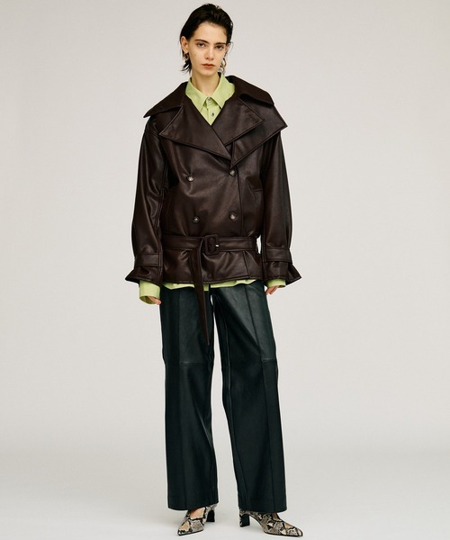 PRANK PROJECT(プランクプロジェクト)の「【2026Autumn Pre-Order】ボックスミドルレザートレンチコート / Boxy Middle Leather Trench Coat(トレンチコート・レディース・ブラック/ボルドー・FREE)」の7枚目の写真