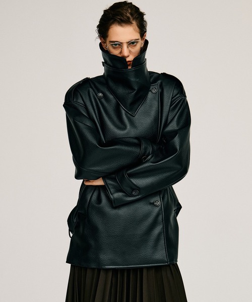 PRANK PROJECT(プランクプロジェクト)の「【2026Autumn Pre-Order】ボックスミドルレザートレンチコート / Boxy Middle Leather Trench Coat(トレンチコート・レディース・ブラック/ボルドー・FREE)」の9枚目の写真