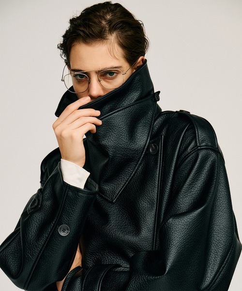 PRANK PROJECT(プランクプロジェクト)の「【2026Autumn Pre-Order】ボックスミドルレザートレンチコート / Boxy Middle Leather Trench Coat(トレンチコート・レディース・ブラック/ボルドー・FREE)」の16枚目の写真