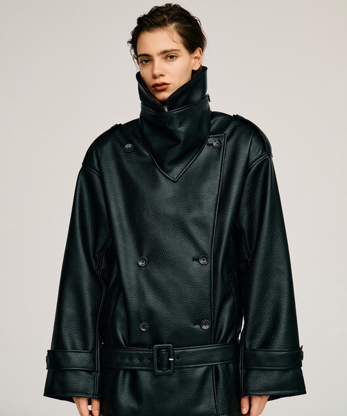 PRANK PROJECT(プランクプロジェクト)の「【2026Autumn Pre-Order】ボックスミドルレザートレンチコート / Boxy Middle Leather Trench Coat(トレンチコート・レディース・ブラック/ボルドー・FREE)」の10枚目の写真