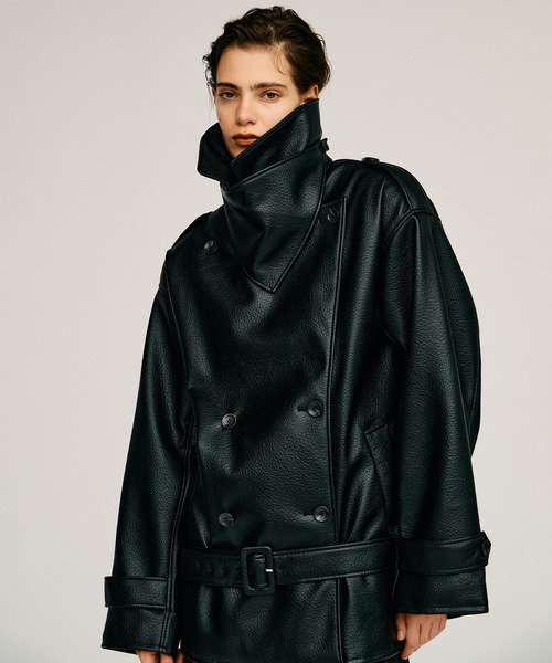 PRANK PROJECT(プランクプロジェクト)の「【2026Autumn Pre-Order】ボックスミドルレザートレンチコート / Boxy Middle Leather Trench Coat(トレンチコート・レディース・ブラック/ボルドー・FREE)」の11枚目の写真