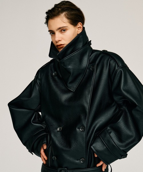 PRANK PROJECT(プランクプロジェクト)の「【2026Autumn Pre-Order】ボックスミドルレザートレンチコート / Boxy Middle Leather Trench Coat(トレンチコート・レディース・ブラック/ボルドー・FREE)」の15枚目の写真