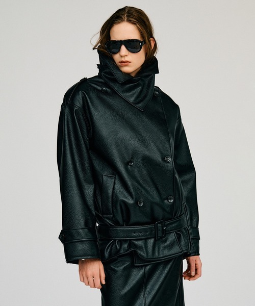 PRANK PROJECT(プランクプロジェクト)の「【2026Autumn Pre-Order】ボックスミドルレザートレンチコート / Boxy Middle Leather Trench Coat(トレンチコート・レディース・ブラック/ボルドー・FREE)」の12枚目の写真