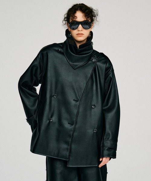 PRANK PROJECT(プランクプロジェクト)の「【2026Autumn Pre-Order】ボックスミドルレザートレンチコート / Boxy Middle Leather Trench Coat(トレンチコート・レディース・ブラック/ボルドー・FREE)」の14枚目の写真
