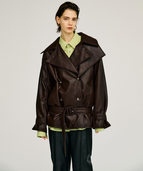 PRANK PROJECT(プランクプロジェクト)の「【2026Autumn Pre-Order】ボックスミドルレザートレンチコート / Boxy Middle Leather Trench Coat(トレンチコート・レディース・ブラック/ボルドー・FREE)」の21枚目の写真