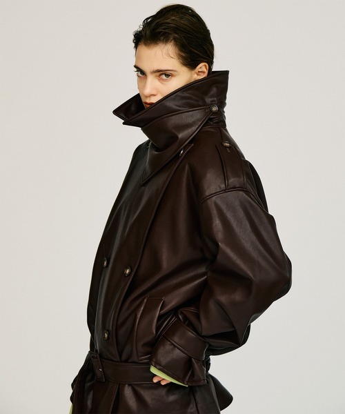 PRANK PROJECT(プランクプロジェクト)の「【2026Autumn Pre-Order】ボックスミドルレザートレンチコート / Boxy Middle Leather Trench Coat(トレンチコート・レディース・ブラック/ボルドー・FREE)」の19枚目の写真