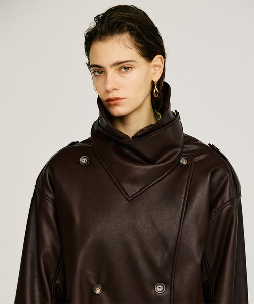 PRANK PROJECT(プランクプロジェクト)の「【2026Autumn Pre-Order】ボックスミドルレザートレンチコート / Boxy Middle Leather Trench Coat(トレンチコート・レディース・ブラック/ボルドー・FREE)」の20枚目の写真