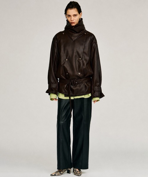 PRANK PROJECT(プランクプロジェクト)の「【2026Autumn Pre-Order】ボックスミドルレザートレンチコート / Boxy Middle Leather Trench Coat(トレンチコート・レディース・ブラック/ボルドー・FREE)」の6枚目の写真