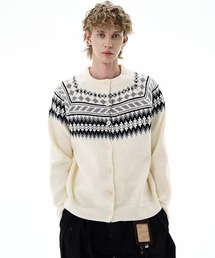 ノルディック柄クルーネックニットカーディガン