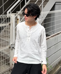 Slub Short Henley Neck L/S Tee - スラブ短丈ヘンリーネックロングスリーブT