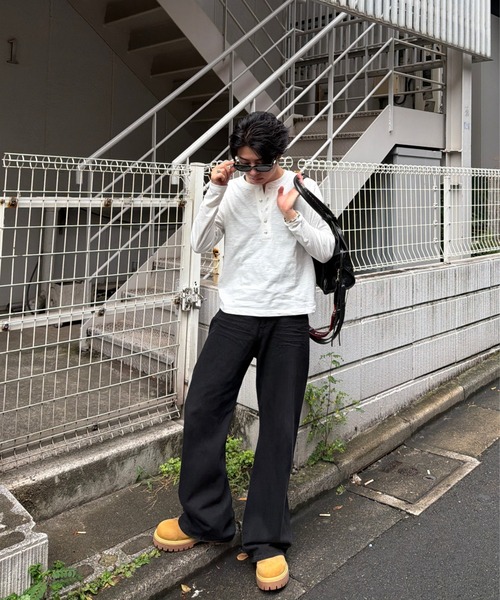 ADAMASTE(アダマスト)の「Slub Short Henley Neck L/S Tee - スラブ短丈ヘンリーネックロングスリーブT(Tシャツ/カットソー・メンズ・ブラック/ホワイト・SMALL/MEDIUM/LARGE)」の9枚目の写真