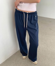 ウエスト配色イージーパンツ/イージーパンツ ワイドパンツ ロングパンツ リラックスパンツ ウエストゴム 配色 ウエスト配色 ストレートパンツ 韓国ファッション カジュアル ストリート ノームコア デイリー 春服 夏服 秋服 ブラック ネイビー グレー ブラウン