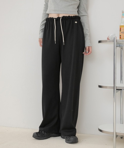 HEILIS(ヘイリス)の「ウエスト配色イージーパンツ/イージーパンツ ワイドパンツ ロングパンツ リラックスパンツ ウエストゴム 配色 ウエスト配色 ストレートパンツ 韓国ファッション カジュアル ストリート ノームコア デイリー 春服 夏服 秋服 ブラック ネイビー グレー ブラウン(スウェットパンツ・レディース・ネイビー/ブラウン/グレー/ブラック・FREE)」の2枚目の写真